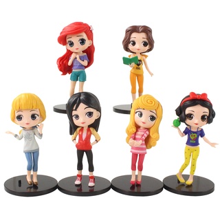 โมเดลฟิกเกอร์ PVC อนิเมะเจ้าหญิงดิสนีย์ Snow White Rapunzel Mulan Ariel Bella 6 ชิ้น ต่อชุด สําหรับตกแต่งเค้กวันเกิดเด็ก