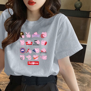 CX คอกลมเกาหลีเสื้อยืดขนาดบวกการ์ตูน Peppa รูปแบบหมูพิมพ์เสื้อยืดผ้าฝ้ายเสื้อยืดขนาดใหญ่สําหรับ wUB