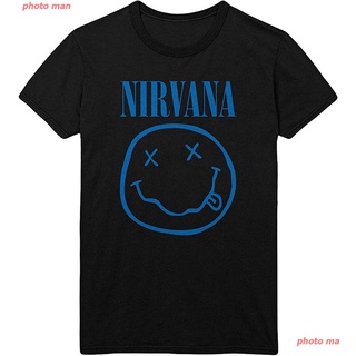 เสื้อยืด เสื้อวันพีช photo man ผู้ชายและผู้หญิง Nirvana Mens Blue Smiley Slim Fit T-Shirt Black top