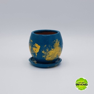 กระถางต้นไม้เพ้นท์สี (Art Plant Pots) - Golden Blue (S size) - Handmade by Belgian Artist Paul De Blieck