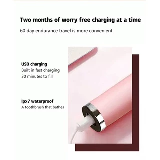 แปรงสีฟันไฟฟ้า ชาร์จด้วยUSB กันน้ำ อัลตราโซนิค ปรับความแรงได้6ระดับ แถมหัวแปลงอีก2หัว แปรงได้สะอาด ดีต่อเหงือกและฟัน
