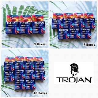 (Trojan®) Condoms Fire &amp; ICE Dual Action Lubricant 3 Latex Condoms 3, 7 or 10 Boxes โทรจัน ถุงยางอนามัย ขนาด 52 mm