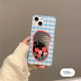 พร้อมส่ง2สี เคสกระจก เคสกระจกเงา เคสกระจกส่องได้ 💐กระจกหน้าตาดอกไม้ฟ้า , กระจกหน้าตาดอกไม้ชมพู