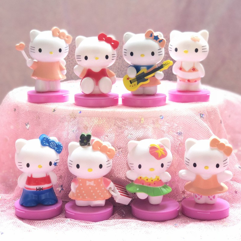 ตุ๊กตาฟิกเกอร์ Sanrio Hello Kitty ขนาดเล็ก น่ารัก ของขวัญ สําหรับตกแต่งเค้ก จํานวน 8 ชิ้น ต่อชุด