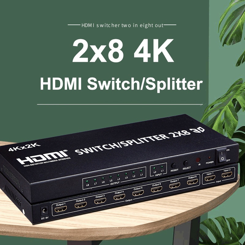 4K 3D 2x8 HDMI Switch Switcher 2 in 8 Out HDMI Splitter Video จําหน่าย 8 หน้าจอกระจกแบ่งปันจอแสดงผลสําหรับ PS3 PS4 PS5 Xbox กล่องทีวีกล้อง DVD PC To TV Monitor โปรเจคเตอร์