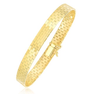 สร้อยข้อมือทองคำแท้โอเมก้ารูปสี่เหลี่ยมผืนผ้าลายอิฐ 14K 14k Yellow Gold Rectangular Brick Design Omega Bracelet