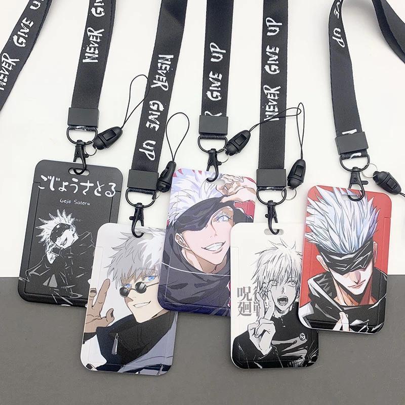 อะนิเมะ Jujutsu Kaisen Push-pull slide ID Holder lanyard สําหรับบัตรนักเรียน บัตรโดยสาร รถบัส รถไฟใต้ดิน