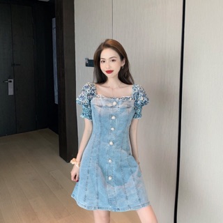 *Flower denim dress⚠️กรุณาสอบถามจำนวนสินค้าก่อนสั่งซื้อ⚠️