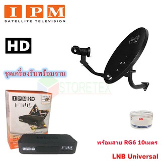 IPM HD FINN กล่องรับดาวเทียมไอพีเอ็ม + จานดาวเทียม PSI OKD 35 cm.ยึดผนัง พร้อมสายตามชุดจาน