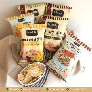 De La Lita โฮลวีตชิพส์ ขนมอบกรอบแป้งโฮลวีต ไม่ใส่ผงชูรส มี 5 รสชาติ Whole Wheat Chips No MSG De Lalita