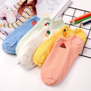 ถุงเท้าลายปัก ผ้าขนหนูสีพาสเทลลล |แจ้งลายในแชท