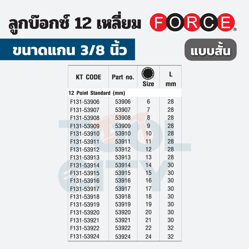 FORCE ลูกบ๊อกซ์ 12 เหลี่ยม แกน 3/8 นิ้ว หน่วยมิลลิเมตร รูปที่ 3