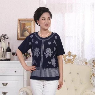 เสอผหญงวยกลางคน คอกลม ผาพมพลาย เสอคณแม ไซสใหญ 3XL อก 43 นว พรอมสงในไทย
