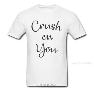 ผ้าฝ้ายแท้ คอลูกเรือเสื้อยืดลําลอง แขนสั้น คอกลม พิมพ์ลายตัวอักษร Crush On You สีขาว เหมาะกับของขวัญวันวาเลนไทน์ สําหรับ