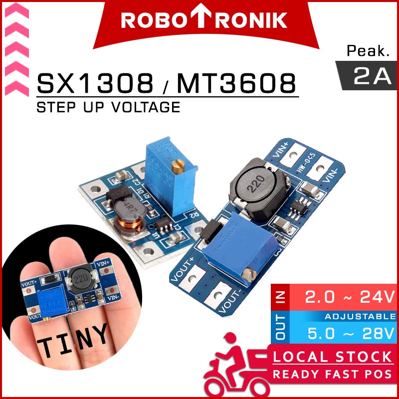 DC-DC Step Up SX1308 / MT3608 2A โมดูลควบคุมแรงดันไฟฟ้าแบบปรับได้ Boost Converter SX 1308 MT 3608