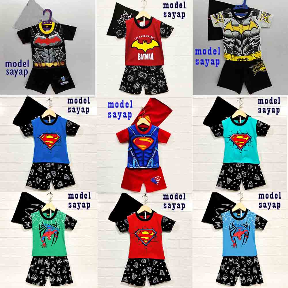 MKids88 - ชุดเสื้อยืดเด็ก Batman & Superman Character พร้อมปีก Motif