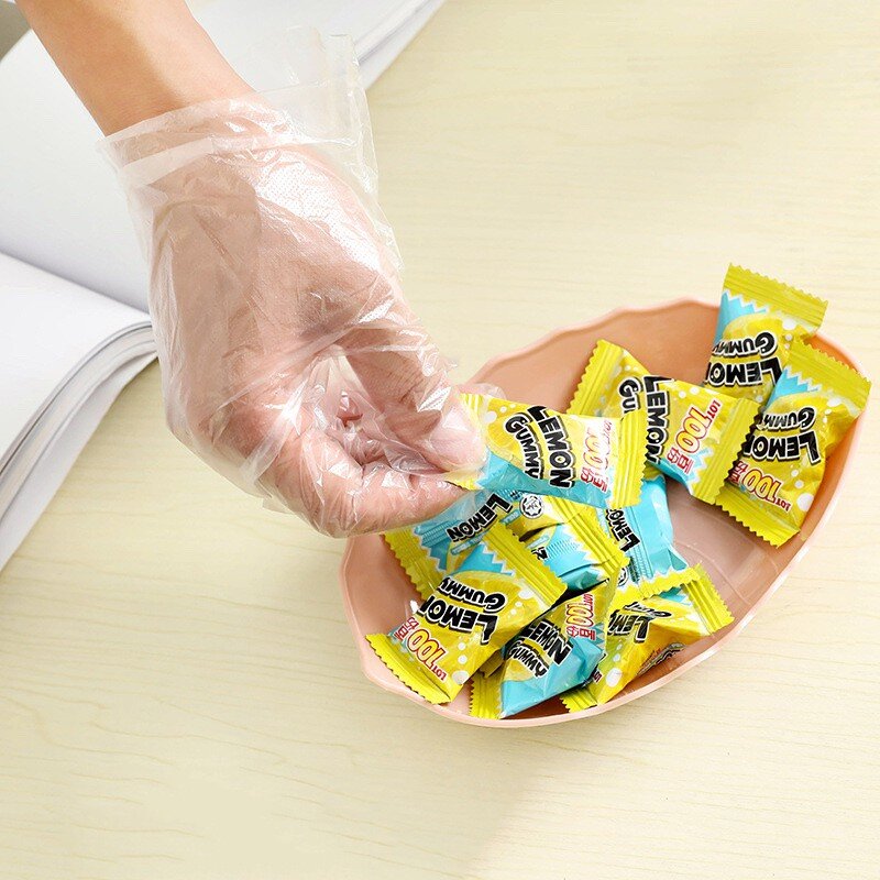 ถุงมือพลาสติกใส PE ฟู้ดเกรด Food Grade 100 ชิ้น ป้องกันเชื้อโรค ใส่ทำอาหาร งานในบ้าน