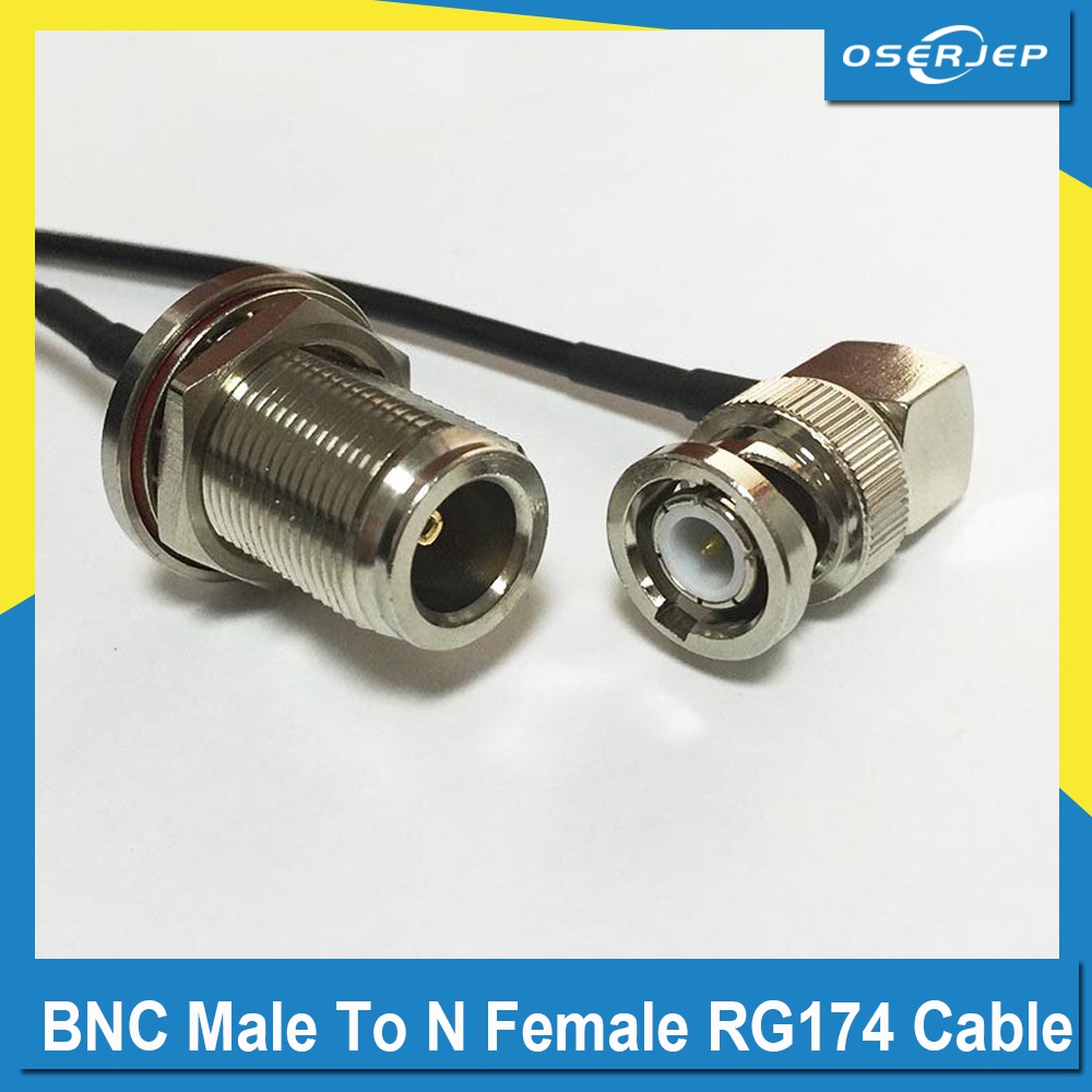 BNC ชายปลั๊กมุมขวา Connector สวิทช์ N หญิงแจ็ค nut Connector RG174 สาย 20 ซม.