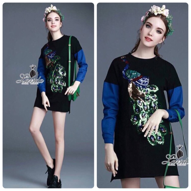 🍭 Korea Design By Lavida glittering embroidered peacock dress