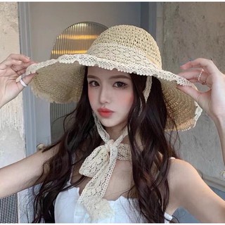 หมวกสานถักโครเชของลูกไม้