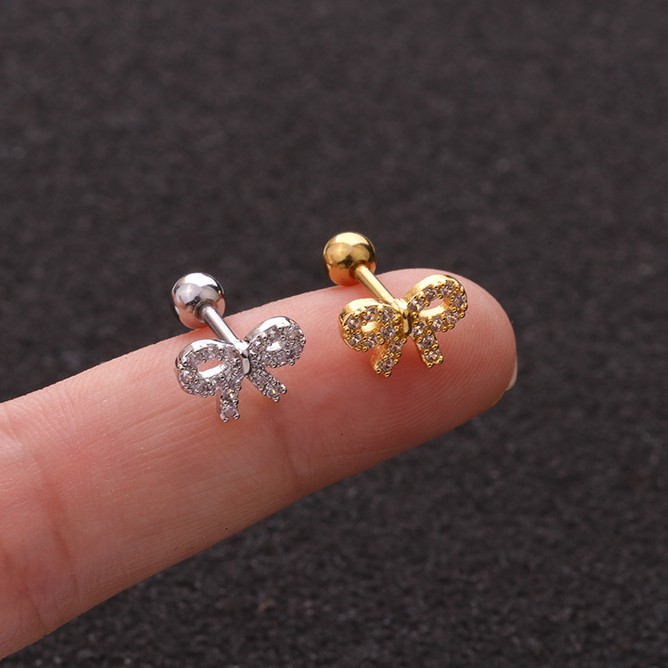 BBLOGO33 จิวหูเกาหลี โบว์ ก้าน 0.8,1.2  ยาว 6mm. (ราคา1 ข้าง)