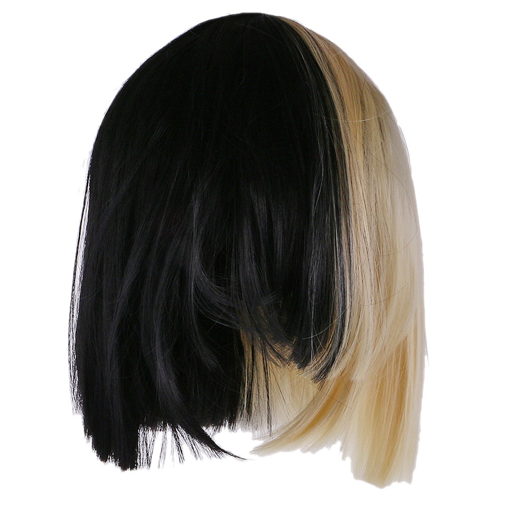 Harajuku Half Black Blonde Wig 2 Tone Shoulder Length Comic