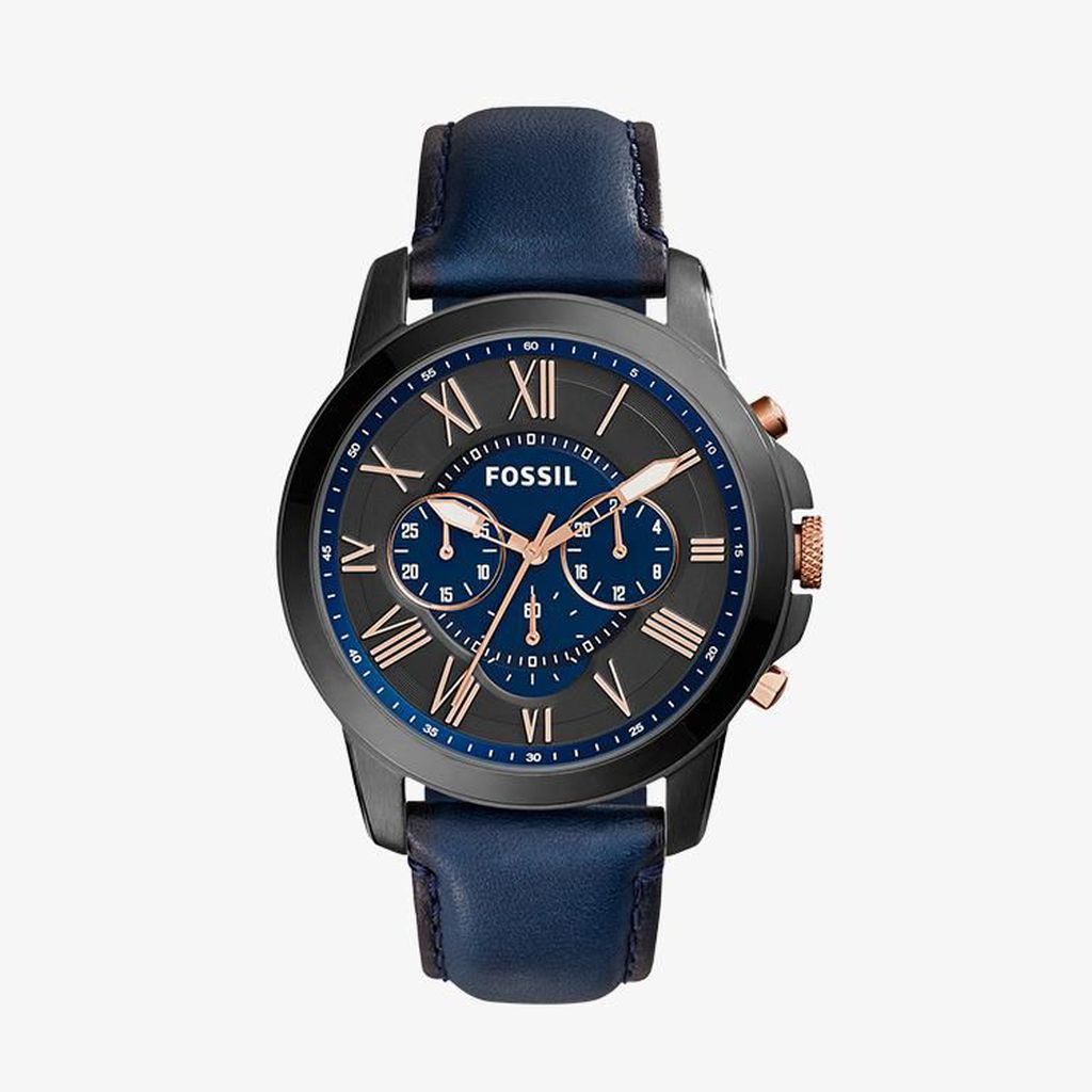 Fossil นาฬิกาข้อมือผู้ชาย Grant Chronograph Black and Blue Dial Blue รุ่น FS5061