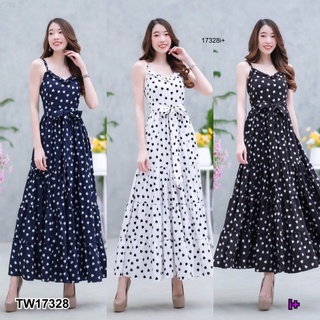 B17328 แม็กซี่เดรสสายเดี่ยว ลายหัวใจ One-shoulder maxi dress with hearts