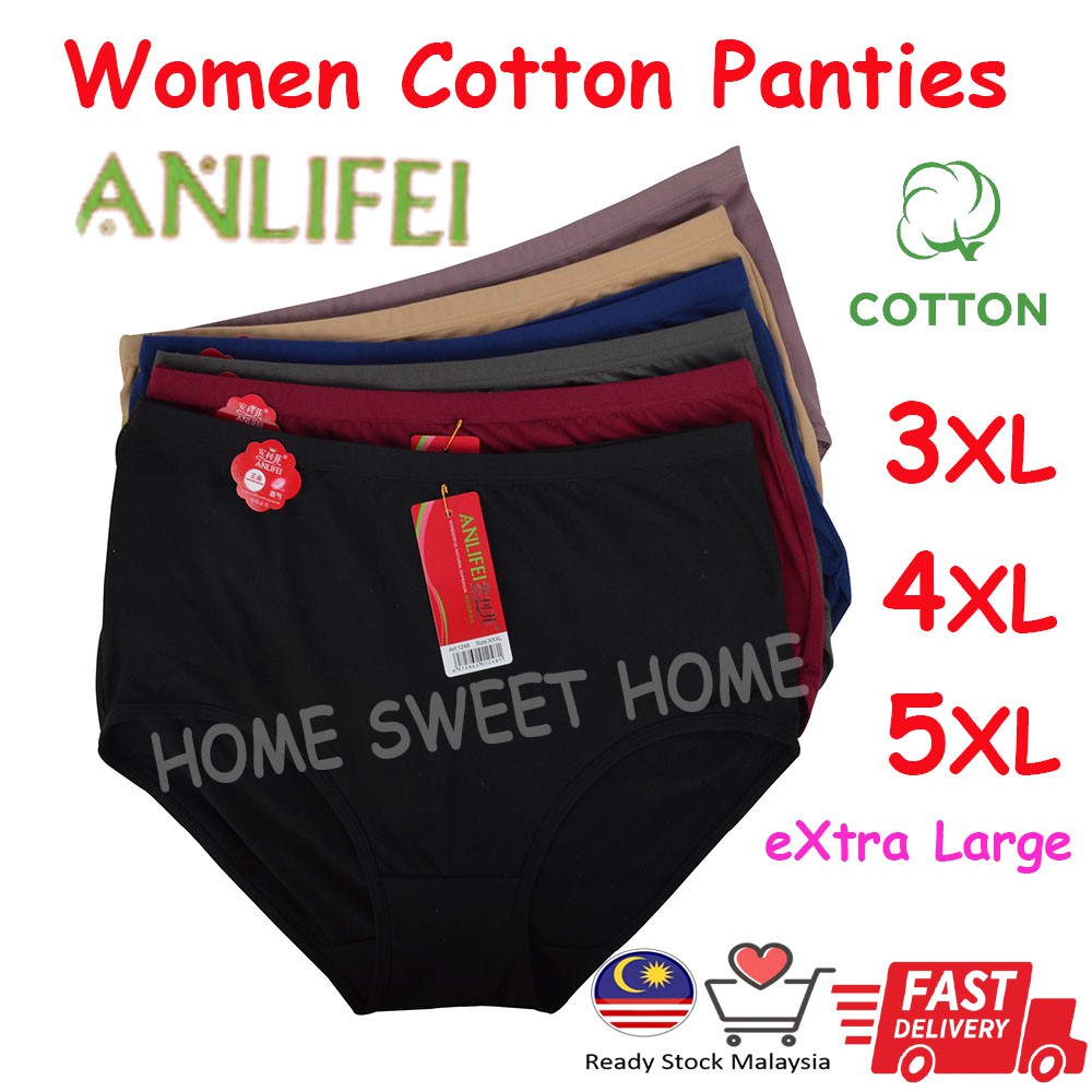 Anlifei Seluar Dalam Perempuan ผู้หญิงกางเกงผ้าฝ้ายสุภาพสตรี (3XL~5XL) ขนาดกางเกงขนาดใหญ่ของผู้หญิง 