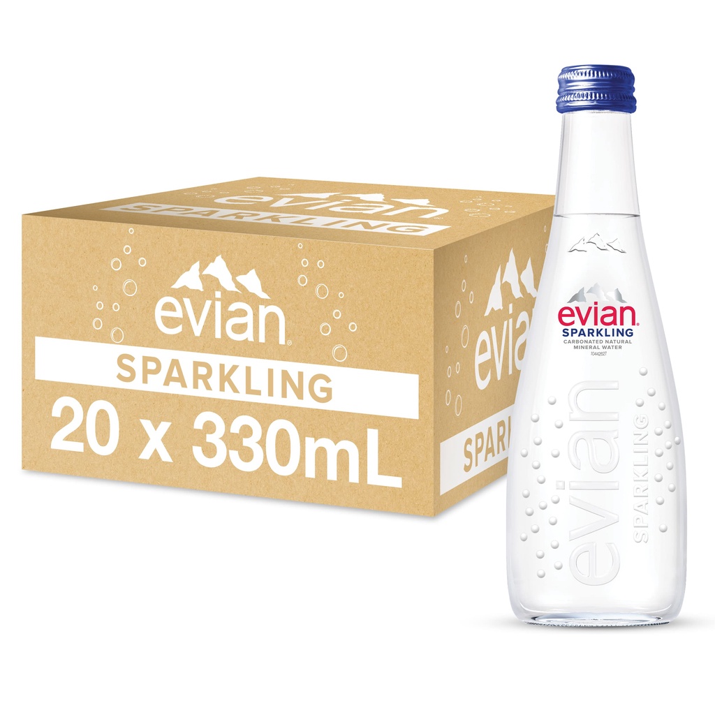 📌ส่งฟรี🌟พร้อมส่ง🌟Evian Sparkling Carbonated Natural Mineral 330ml. 20 bottles น้ำแร่ Evian Sparkling