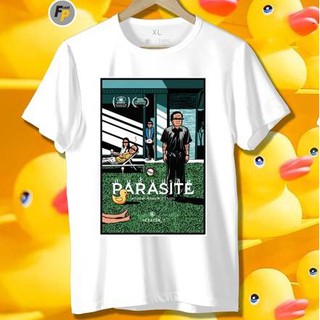 เสื้อยืด เสื้อคอกลม เสื้อแฟชั่น เสื้อสีขาว เสื้อสีดำ ลาย parasite โลโก้สีสด ผ้า cotton100 ใส่ได้ทั้งผู้หญิงและผู้ชาย