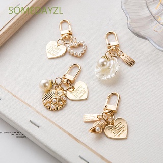 SOMEDAYZL Love Letter Key Chain Korean Bag Charms Heart Key Ring Pearl Cute Gold Color Fashion Keychain Shell Conch Key Accessories