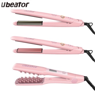 Ubeator เครื่องหนีบผมตรงไทเทเนียมเหล็กแบนแบบ Dual แรงดันไฟฟ้าทนความร้อนสีชมพู