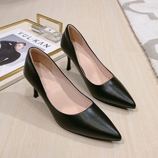 ของแท้หนังนุ่มด้านล่างชี้ toe stiletto รองเท้า/ใหม่ all-match รองเท้าส้นสูง professional work รองเท้าหนัง