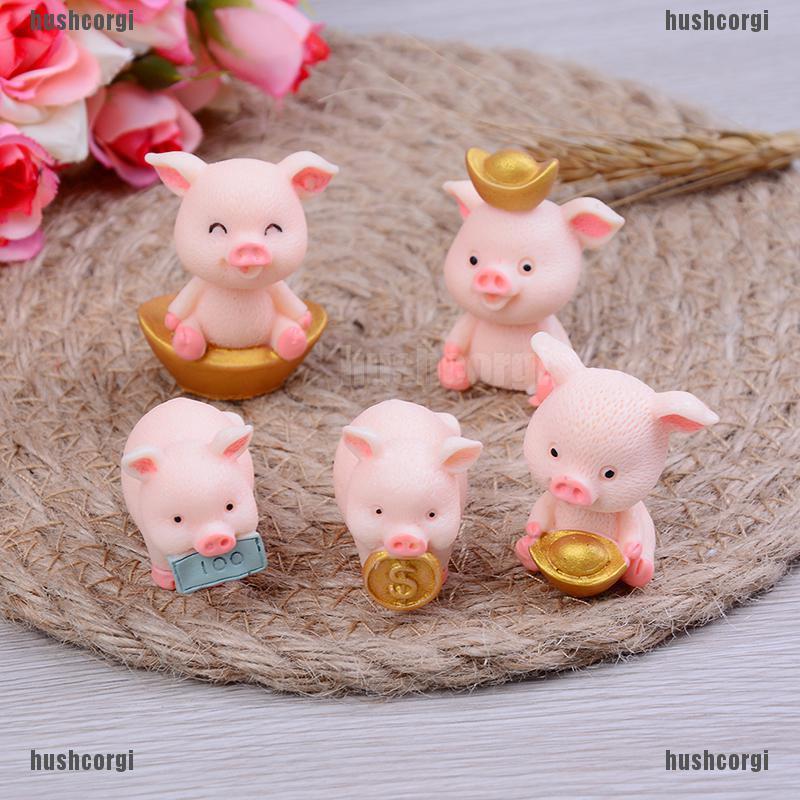 Hcth ตุ๊กตาหมูน่ารัก ขนาดเล็ก สําหรับตกแต่งสวน Diy 5 ชิ้น ต่อชุด