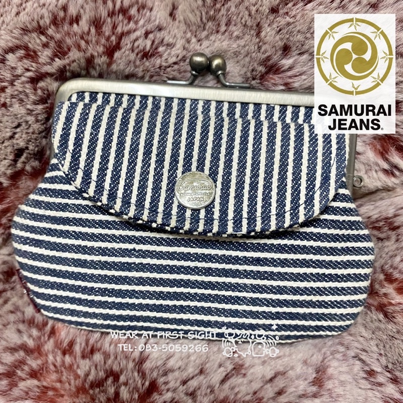 Uesd กระเป๋ายีนส์ SAMURAI JEANS Authentic Style JAPEN กระเป๋าสตางค์ - Hickory สีน้ำเงิน / ครีม