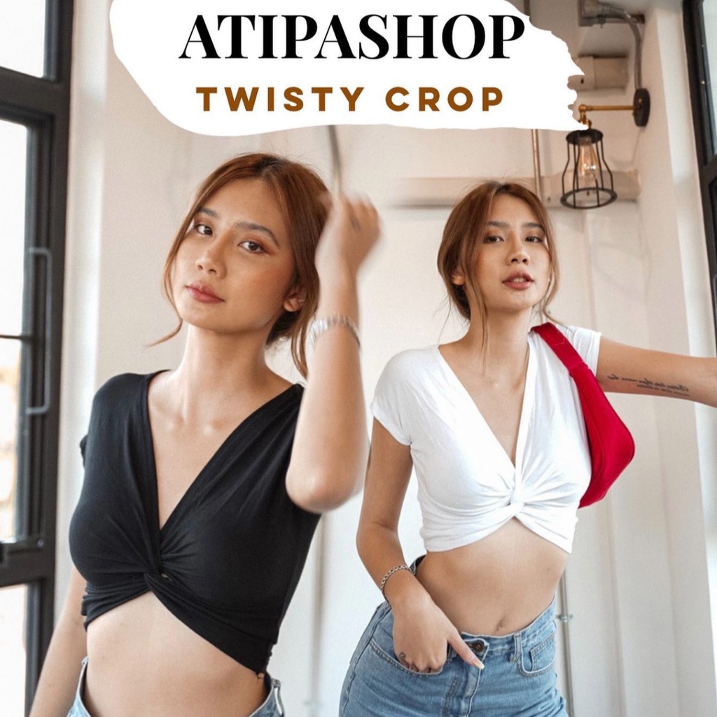 Atipashop - Twisty crop เสื้อครอป คอวีทรงม้วนหน้า