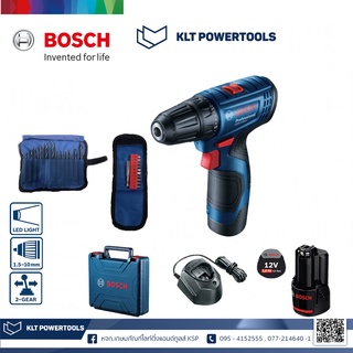 Bosch GSR 120-LI สว่านไฟฟ้าไร้สาย  1 x แบตเตอรี่ ชุดดอกสว่านและดอกไขควง 23 ชิ้นพร้อมตัวจับยึด