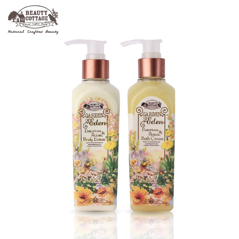 [ซื้อคู่ราคาพิเศษ] BEAUTY COTTAGE GARDEN OF EDEN LUXURIOUS&ARTISTIC BODY LOTION+BATH CREAM การ์เด้นอ