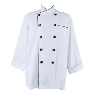 🔥The Best!! เอโร่ เสื้อกุ๊กแขนยาว กระดุมดำ Size L aro Chef Uniform M-C1344-1 Size L