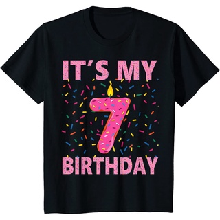 เสื้อยืดผ้าฝ้ายพรีเมี่ยม เสื้อยืด พิมพ์ลายโดนัท It My 7th Birthday  7 ปี