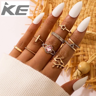 Jewelry geometric ring zircon leaf star ring 8-piece joint ring for girls for women low price