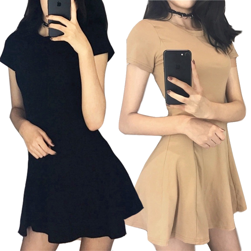 【Yilian】ใหม่ชุดเดรสสั้นแขนสั้นสไตล์เกาหลีสำหรับผู้หญิง dress