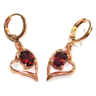 TANITTgems ต่างหูทองรูปหัวใจประดับพลอยโกเมนสีแดง ER22414#480