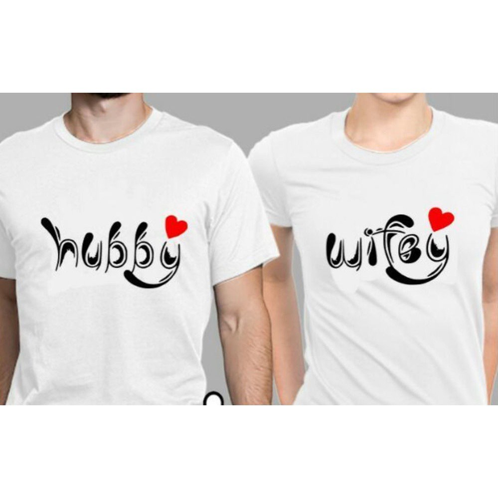 PRINTING COUPLE TSHIRT WHITE HUBBY & WIFEY LONG & SHORT SLEEVE UNISEX SIZE