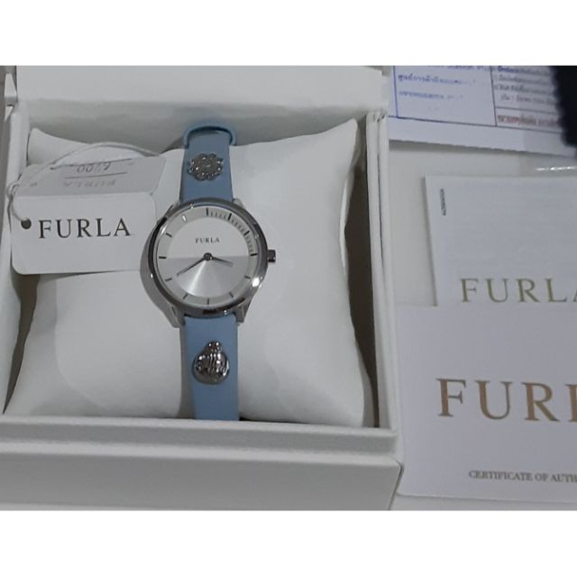 New! Furla Italy นาฬิกาสายหนังสีฟ้า ของใหม่มือ1