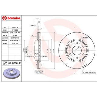 จานเบรคหน้า NISSAN NAVARA NP300 D23 2WD 4X2 2.5 2013- 09 D706 11 BREMBO