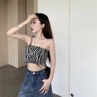 🇹🇭✨พร้อมส่ง Zebra top ครอป เกาะอก