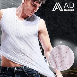 Adfashion เสื้อกล้ามผ้าไหมระบายอากาศแบบยืดหยุ่นสําหรับผู้ชาย 082