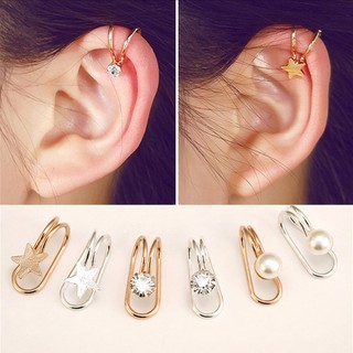 1 ชิ้น(1pcs) คลิปหู Ear Clip Cuff Pearl Star No Piercing Earring Women DDE51